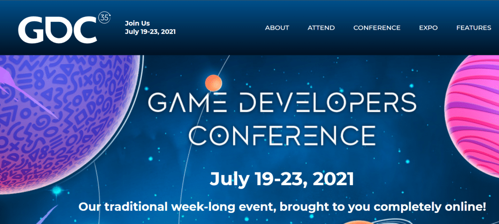 Immersive Technologies Skillnet Game Developers Conference Banner White Text on Blue Space-Like Background