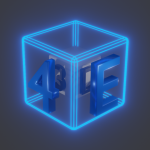 Blue cube on blue background with number 4 and letter E inside